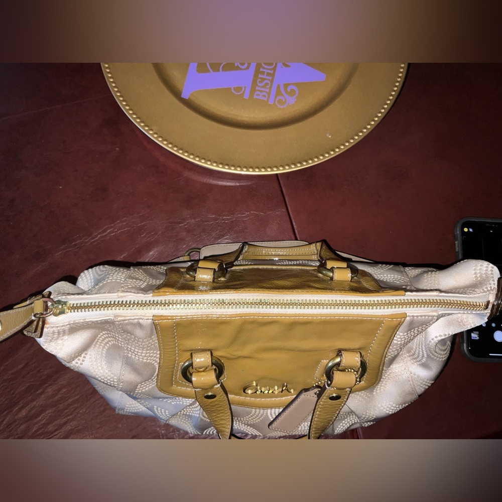 Coach Ashley Dotted Op Art Sateen Satchel Cream Patent Y2K F20027 coquette glam - Picture 5 of 16